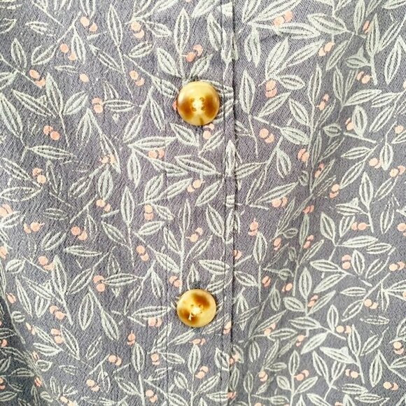 5/$25 Caslon boho peasant blue floral button front off shoulder elastic wrist - Picture 2 of 8